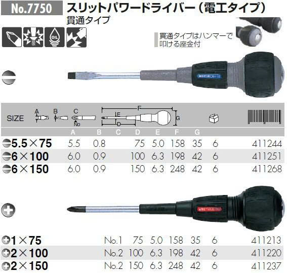 Tô vít đóng 4 cạnh No.7750+2x100 ANEX Nhật Bản Tô vít đóng 4 cạnh No.7750+2x100 ANEX Nhật Bản
